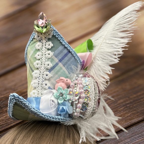 Easter Headband, Colorful Feathered Mini Top Hat, Spring Asymmetrical Headband